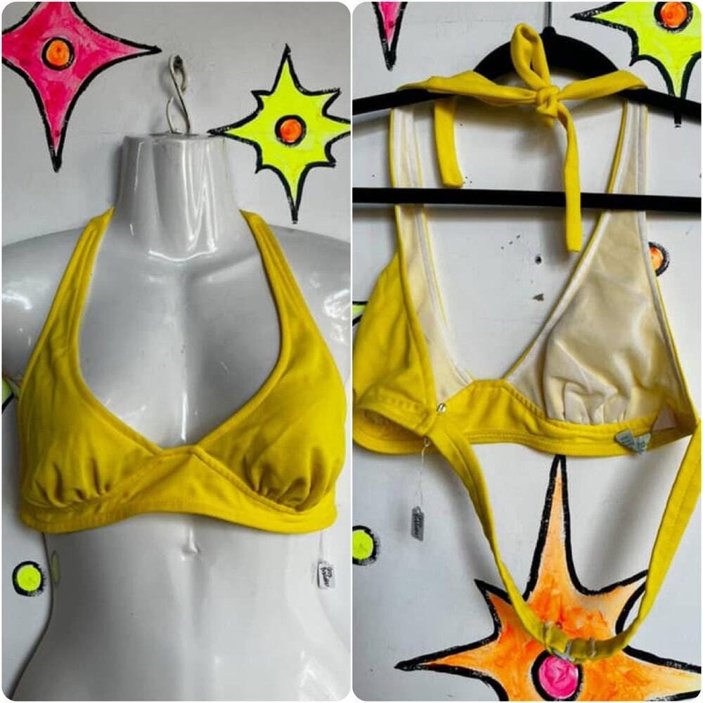 Vintage 1960s 60s | SEARS Day Glo Yellow Mod Bralette Bikini Top | Size S M